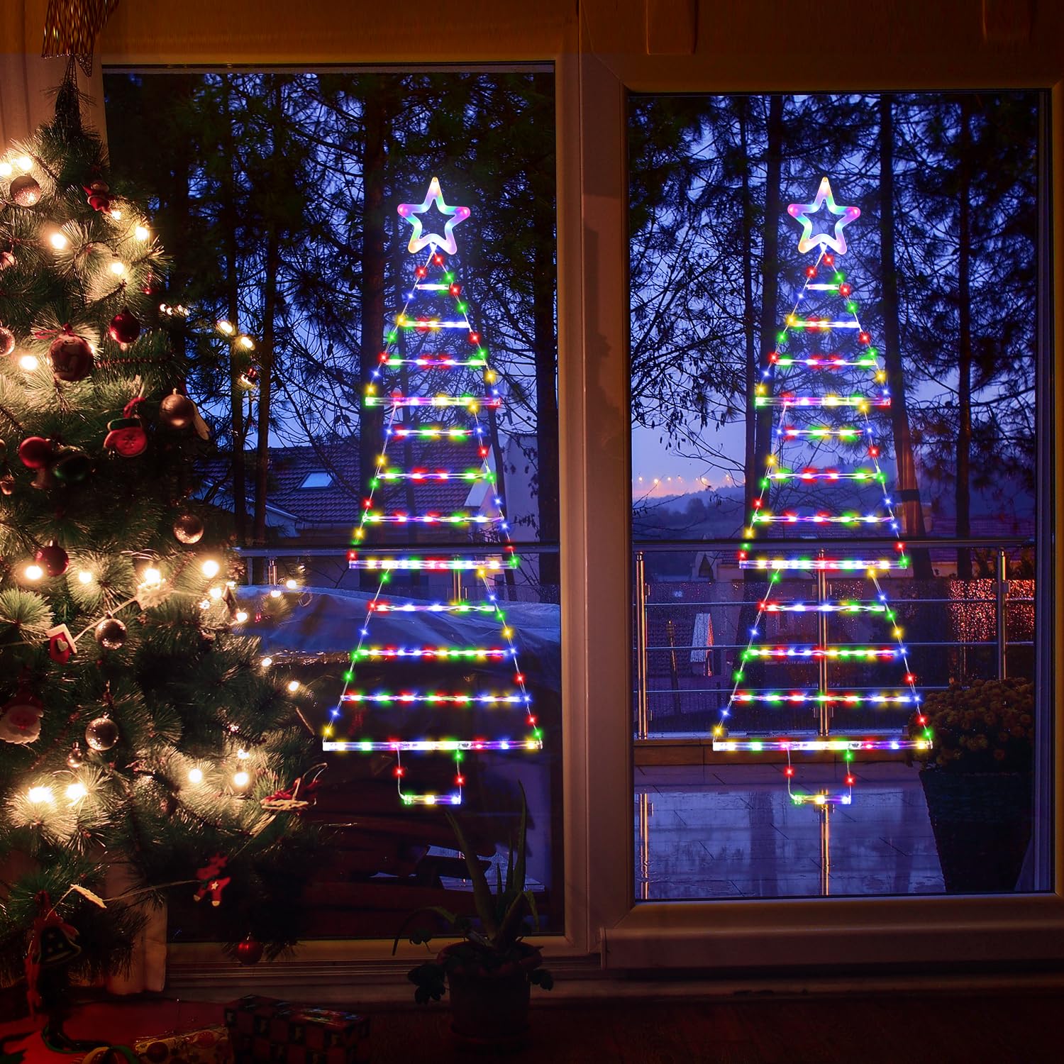 Led Christmas Lights Outdoor,4.6Ft 189 Led Christmas Tree Ladder Light With Star Topper 8 Modes Christmas Decorations Li