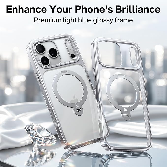 Silver iPhone 18 Pro and 17 Pro Case with 360 Spin Magnetic Stand