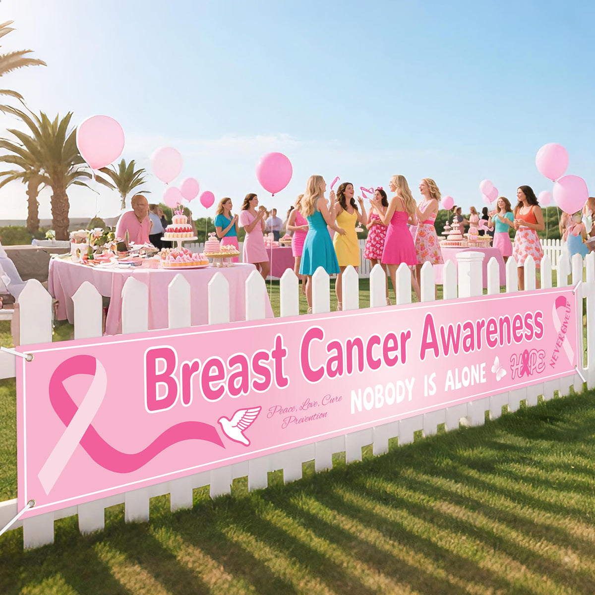 Breast Cancer Awareness Banner and Party Decor Backdrop Outdoor Yard Sign