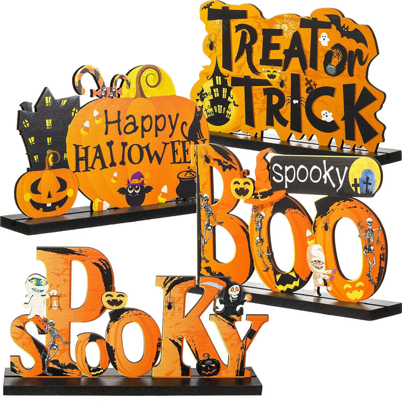 4 Pieces Halloween Decorations, Happy Halloween Table Centerpiece Boo