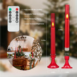 Red Flameless Taper Candles With Remote And Timer,3D Flickering Flameless Candles With Holders, 6 Pack Led Battery Operated Candlesticks 9.25"X0.75" For Christmas, Valentine’S Day Decor