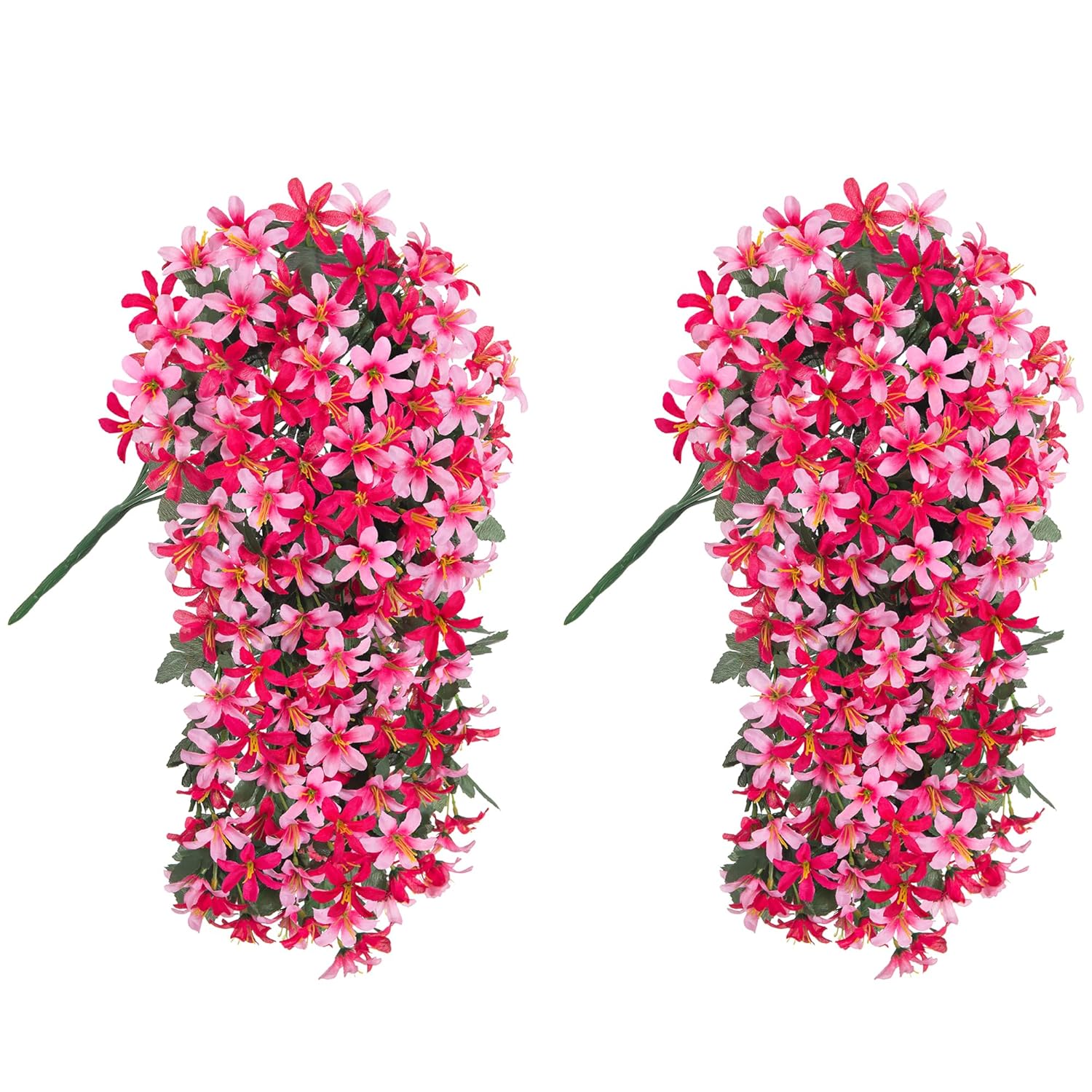 Artificial Fake Hanging Flowers Plants For Outdoors Decoration, Uv Resistant 2Pcs Faux Lily Flower Vines For Home Patio Porch Balcony Garden Yard, Pink & Rose