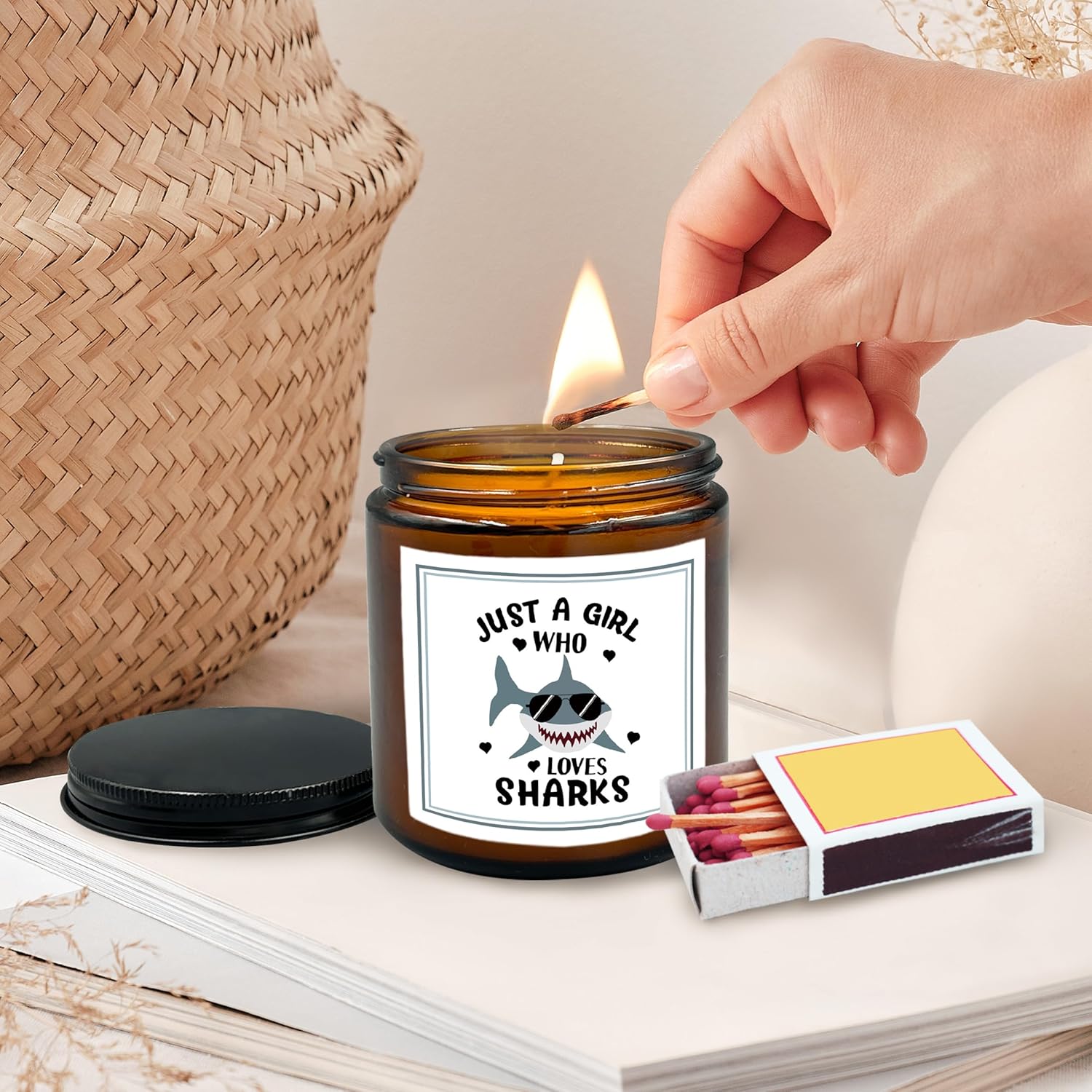 Just A Girl Who Loves Sharks Scented Candle, Shark Gifts For Lovers, Soy Candle For Home Decor, 8Oz Holder