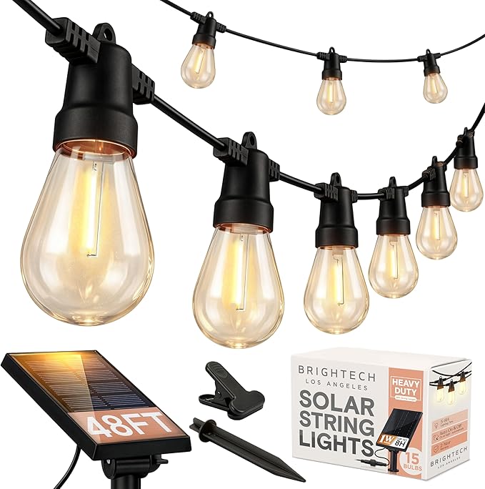 48FT Ambience Pro Solar Outdoor String Lights Commercial Grade Edison Patio Lights