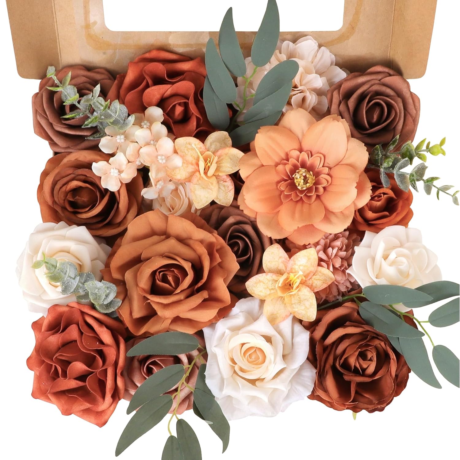 Terracotta Artificial Flowers Fake Roses With Stems Burnt Orange Floral Arrangements Bouquet Of Flowers For Centerpieces Bridal Shower Party Home Fall Wedding Decor