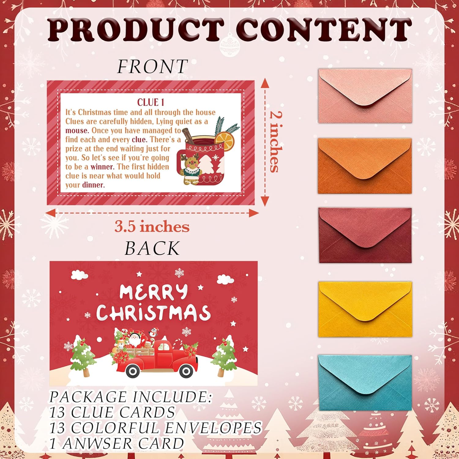 Christmas Scavenger Hunt Game, Xmas Games For Family Treasure Riddle Hunt Cards Game Activities, Winter Christmas Eve New Year Holiday Indoor Outdoor Party Games Supplies, Xmas Gifts For Adults, 03
