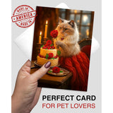 Ragdoll Cat With Cake And Red Rose Greeting Card – Blank Inside – Valentine’S Day, Birthday, Anniversary, Or Thinking Of You Card – Red Rose Collection By – 5X7 In, White Envelope, Made In Usa