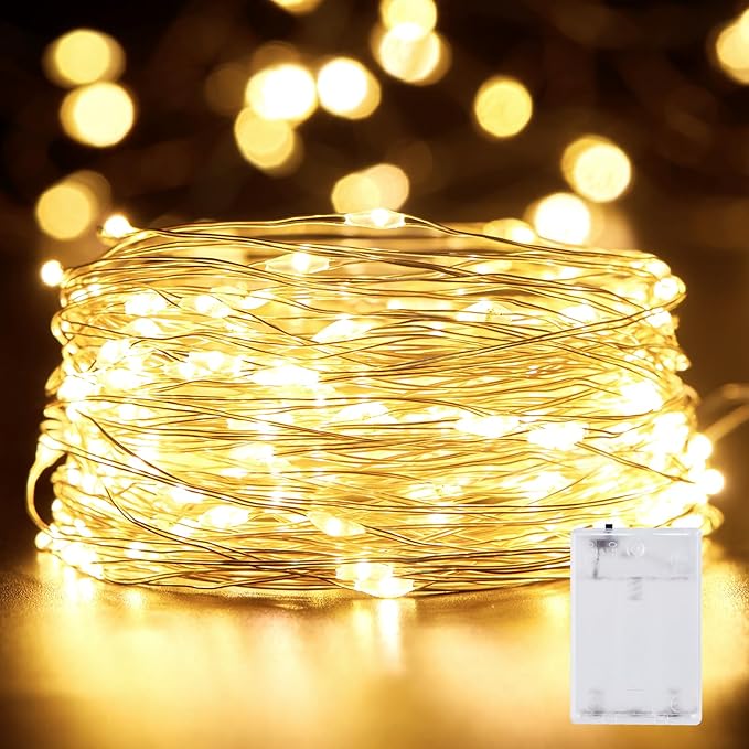 33FT 100 LED Battery Operated Fairy Lights Warm White Waterproof Silver Wire Firefly String Lights for Bedroom Wedding Christmas Decor