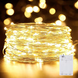 33FT 100 LED Battery Operated Fairy Lights Warm White Waterproof Silver Wire Firefly String Lights for Bedroom Wedding Christmas Decor