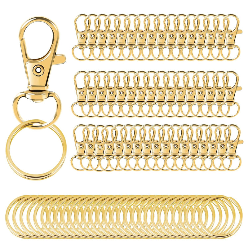 100Pcs Gold Swivel Clasps Lanyard Snap Hooks With Key Rings, Key Chain Clip Ho