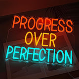 Progress Over Perfection Neon Sign USB Dimmable LED Wall Light for Office Gym Classroom Bedroom Decor