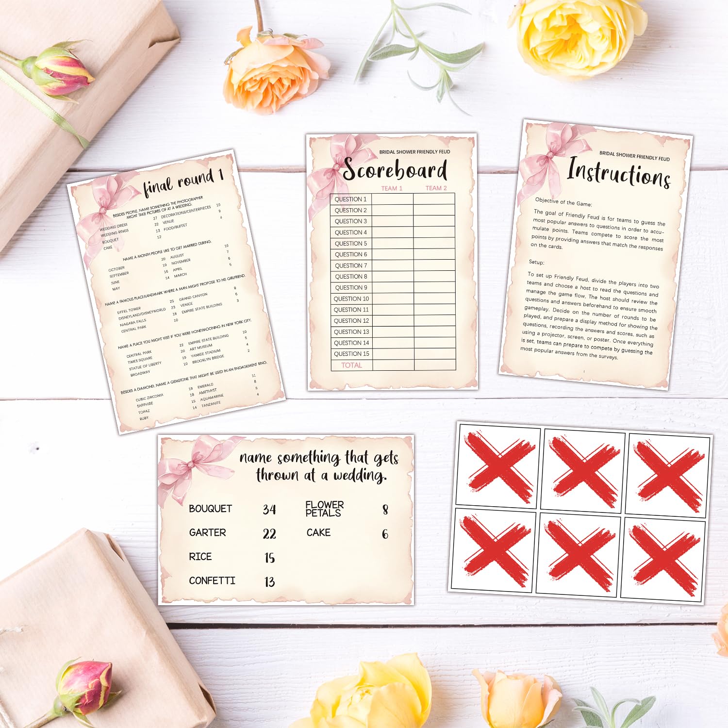 Pink Wedding Friendly Feud Quiz, Bow Bridal Shower Friendly Feud Game Set For Reception And Guests, Bridal Shower Game, Engagement Party Games, Bachelorette Party Decor & Supplies-04