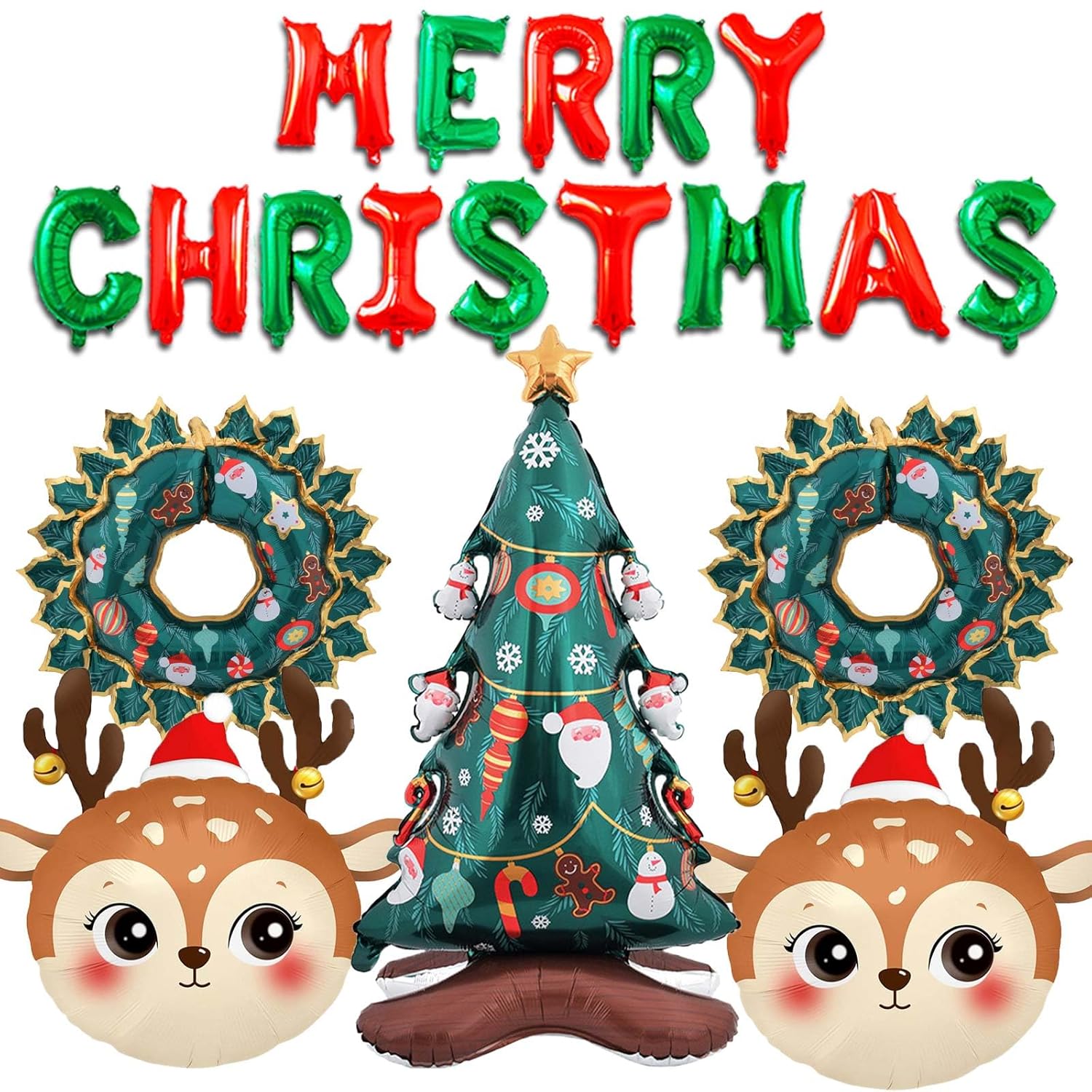 19 Pcs Christmas Balloon Tree Reindeer Ballooons Red Green Merry Christmas Balloons Banner Wreath Balloon For Xmas Themed Party Supplies Christma Party Decorations Balloons Sets