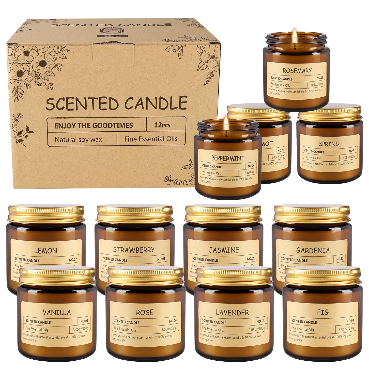 12Pack Scented Candle Set - Aromatherapy Candle Gift Set – Long Lasting Jar Candles For Men| Women, Ideal For Birthdays, Mother'S Day Thanksgiving Gifts