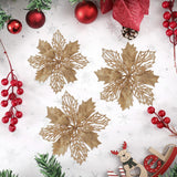 16 Pcs Glitter Poinsettia Flowers Artificial - Christmas Champagne Poinsettia Decorations Tree Flowers Ornaments For Xmas/Holiday/Seasonal/Wedding Decor