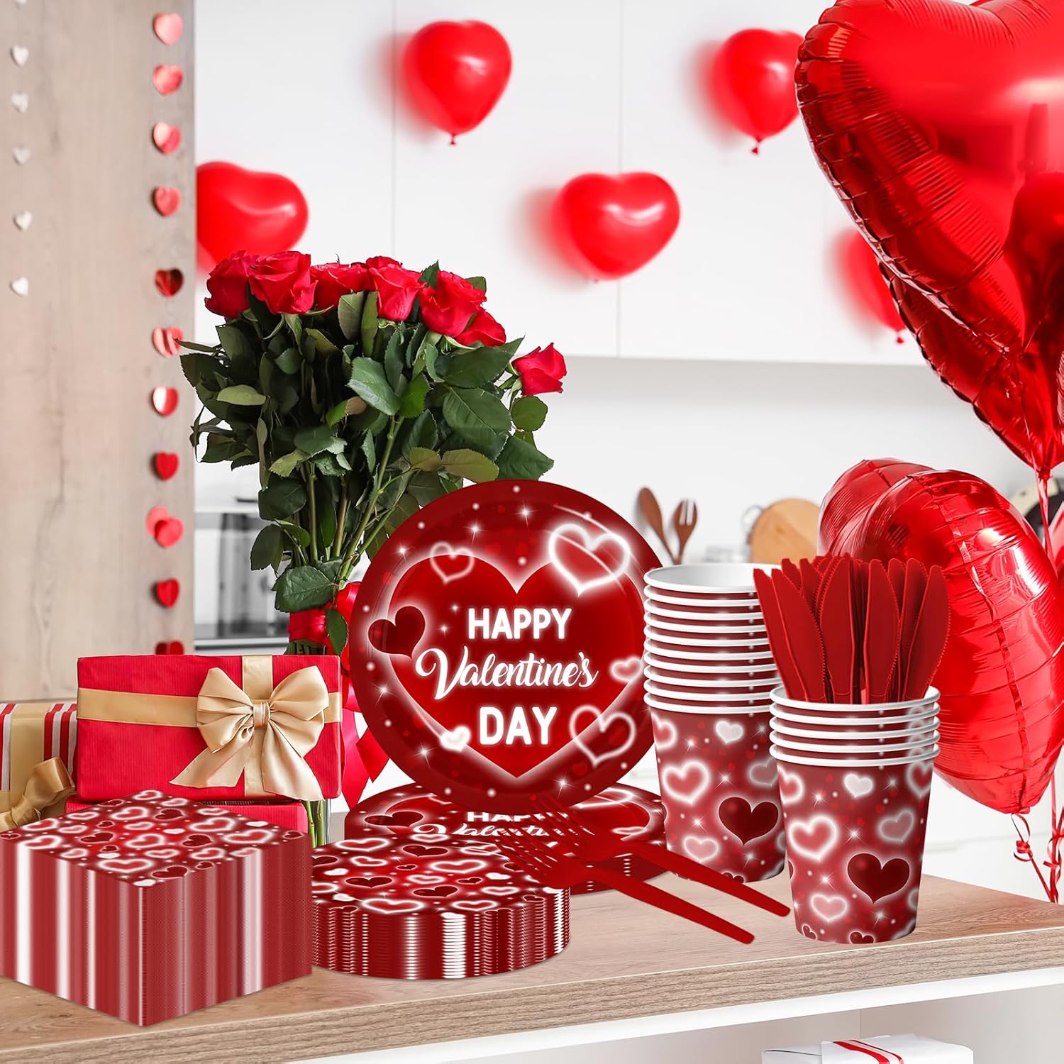 Valentines Day Party Decorations - 144Pcs Romantic Red Heart Plates And Napkins Happy Valentine'S Day Tableware Serves 24