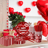 Valentines Day Party Decorations - 144Pcs Romantic Red Heart Plates And Napkins Happy Valentine'S Day Tableware Serves 24
