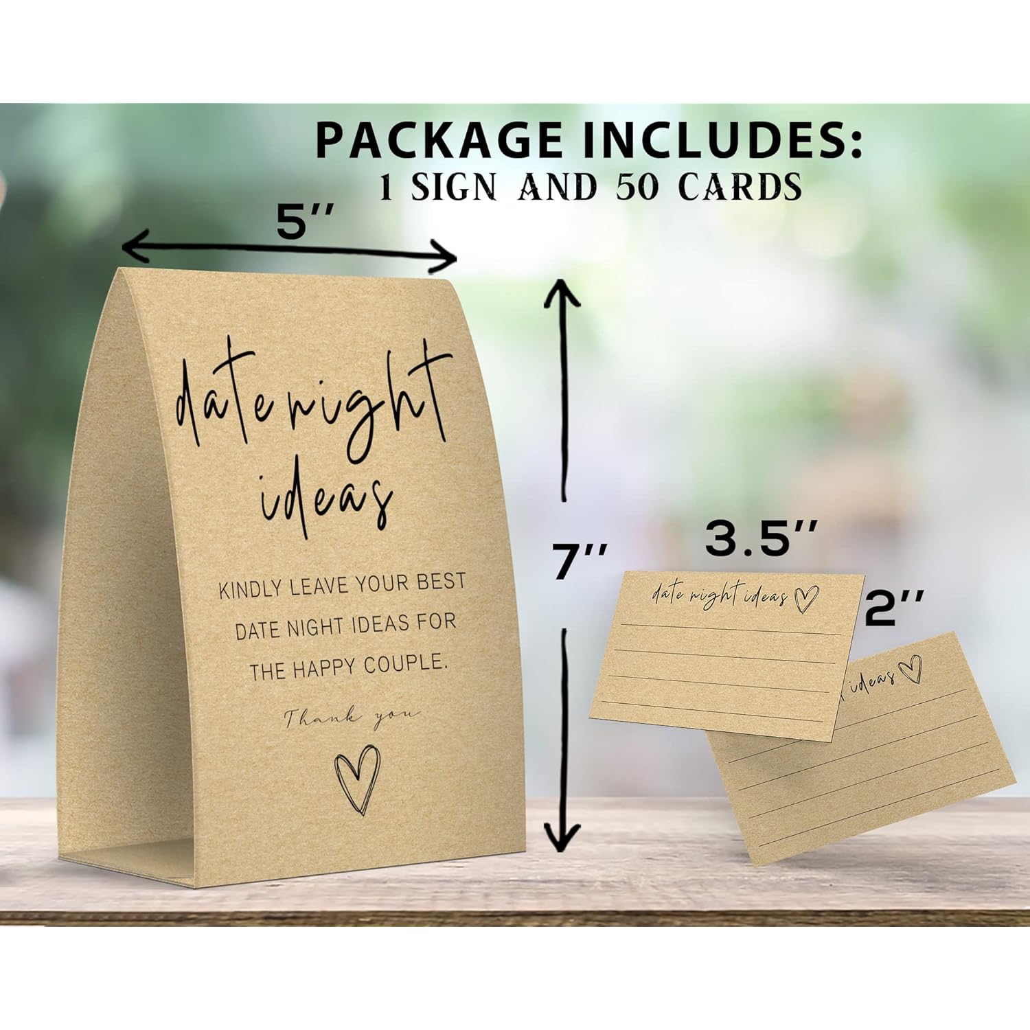 Date Night Idea Sign, Kraft, Date Night Idea Cards, Minimalist Bridal Shower Games, Minimalist Bridal Shower Decorations - One Sign And 50 Cards (Ges35)