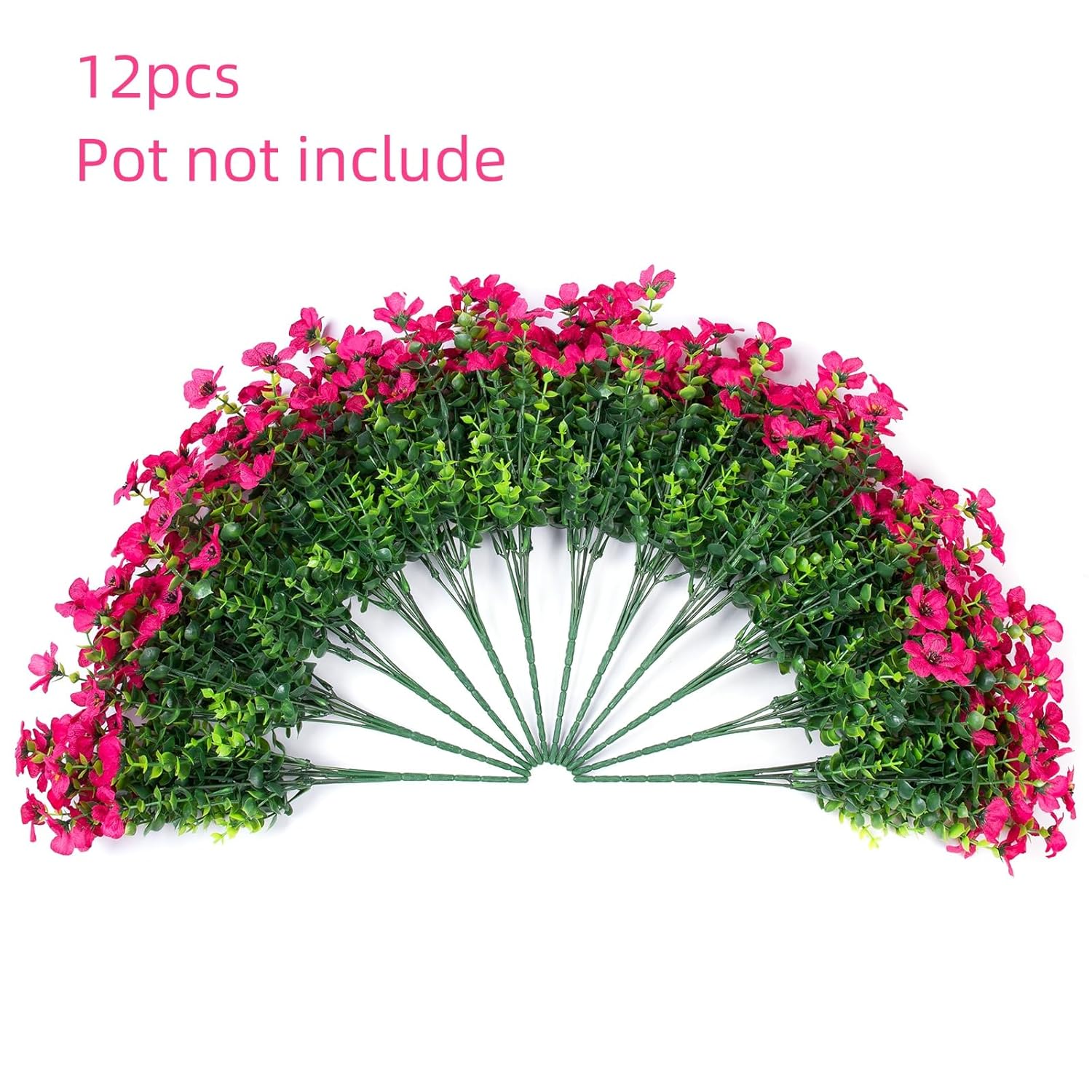 Artificial Flowers For Outdoor Indoor Garden Home Decoration, Faux Flower Daisy With Eucalyptus Leaves Fake Plants Greenery Boxwood Porch Patio, 12 Bundles (Rose Red)