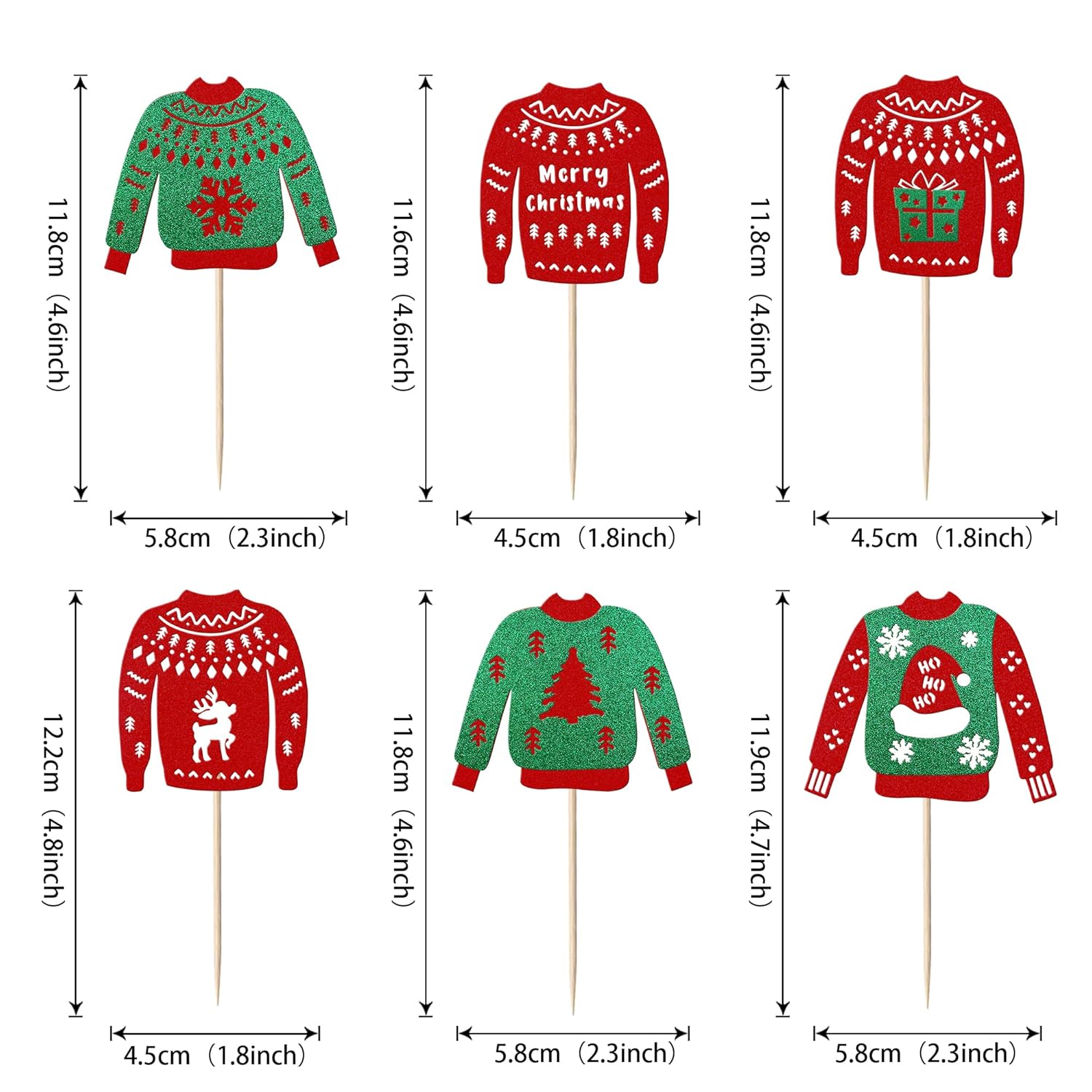 24 Pack Ugly Sweater Cupcake Toppers Christmas Tree Deer Snowflake Cupcake Picks Merry Christmas New Year Holiday Ugly Sweater Xmas Party Cake Decorations Supplies