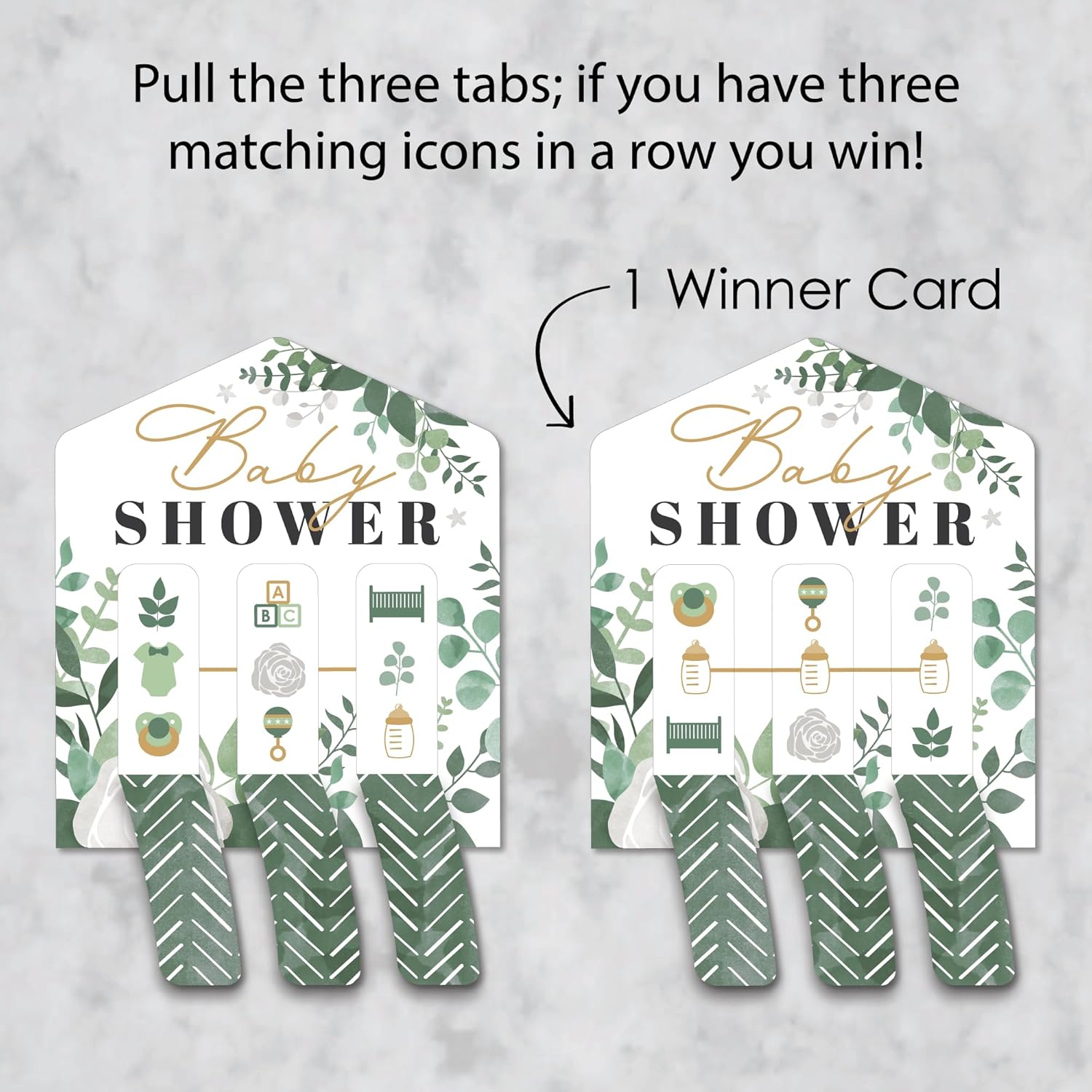 Big Dot of Happiness Boho Botanical Baby - Greenery Baby Shower Game Pickle Cards - Pull Tabs 3-in-a-Row - Set of 12