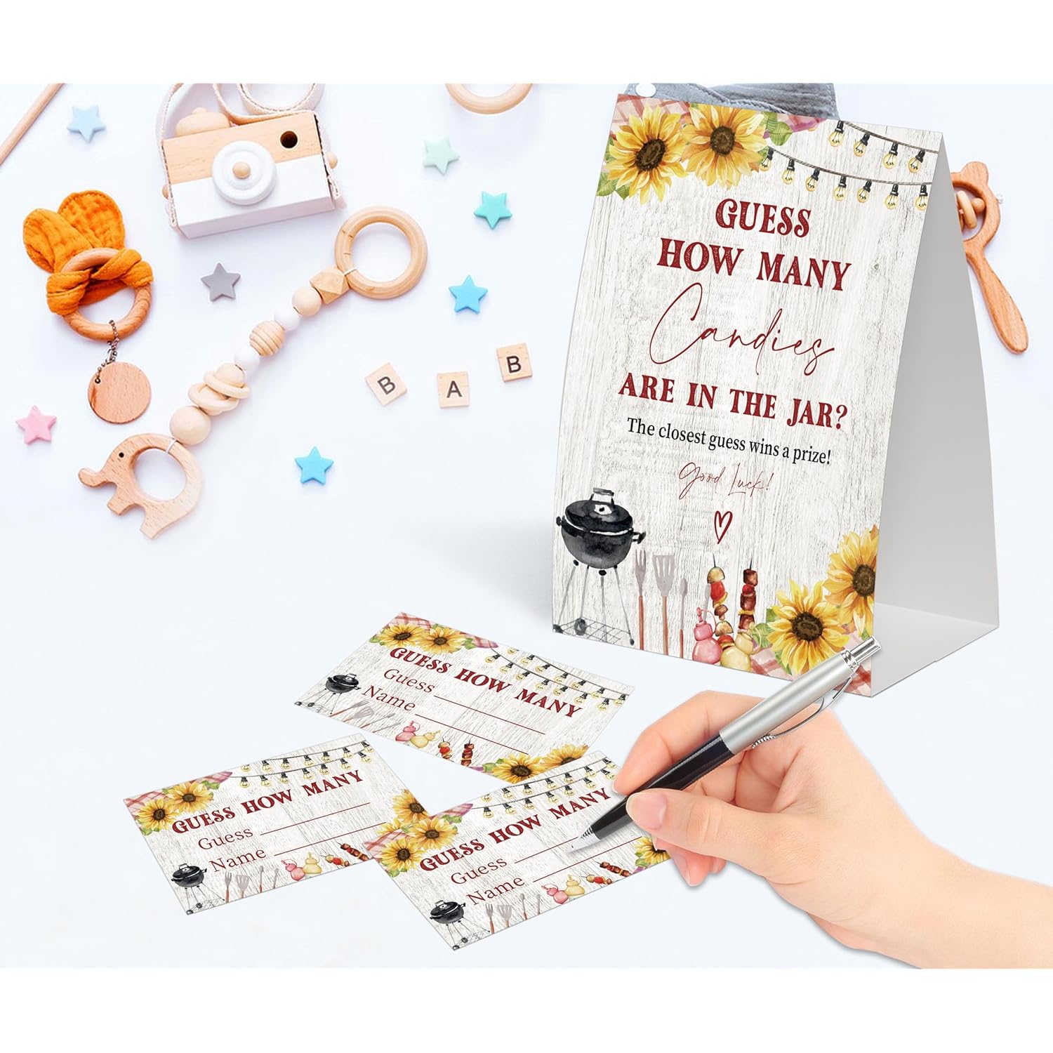 Bbq Guess How Many Candies Are In The Jar Game For Baby Shower, Pack Of One 5X7 Sign And 50 Guessing Cards, Backyard Baby Shower Decoration, Gender Neutral Party Supplies - Gc04