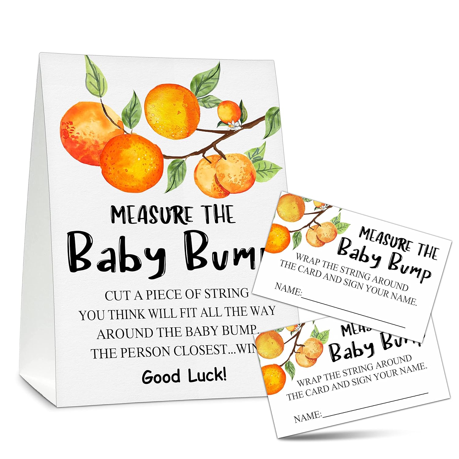 Measure The Baby Bump Baby Shower Game Set, 1 Standing Sign With 50 Guessing Cards, Little Cutie Gender Reveal Party Decorations Supplies - B07