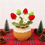 5.8" Knitting Crochet Flowers Potted Plants Artificial Strawberry Handmade Flowers For Friends Tabletop Living Room Home Decoration Car Dashboard Party Christmas Stocking Stuffers (Red)