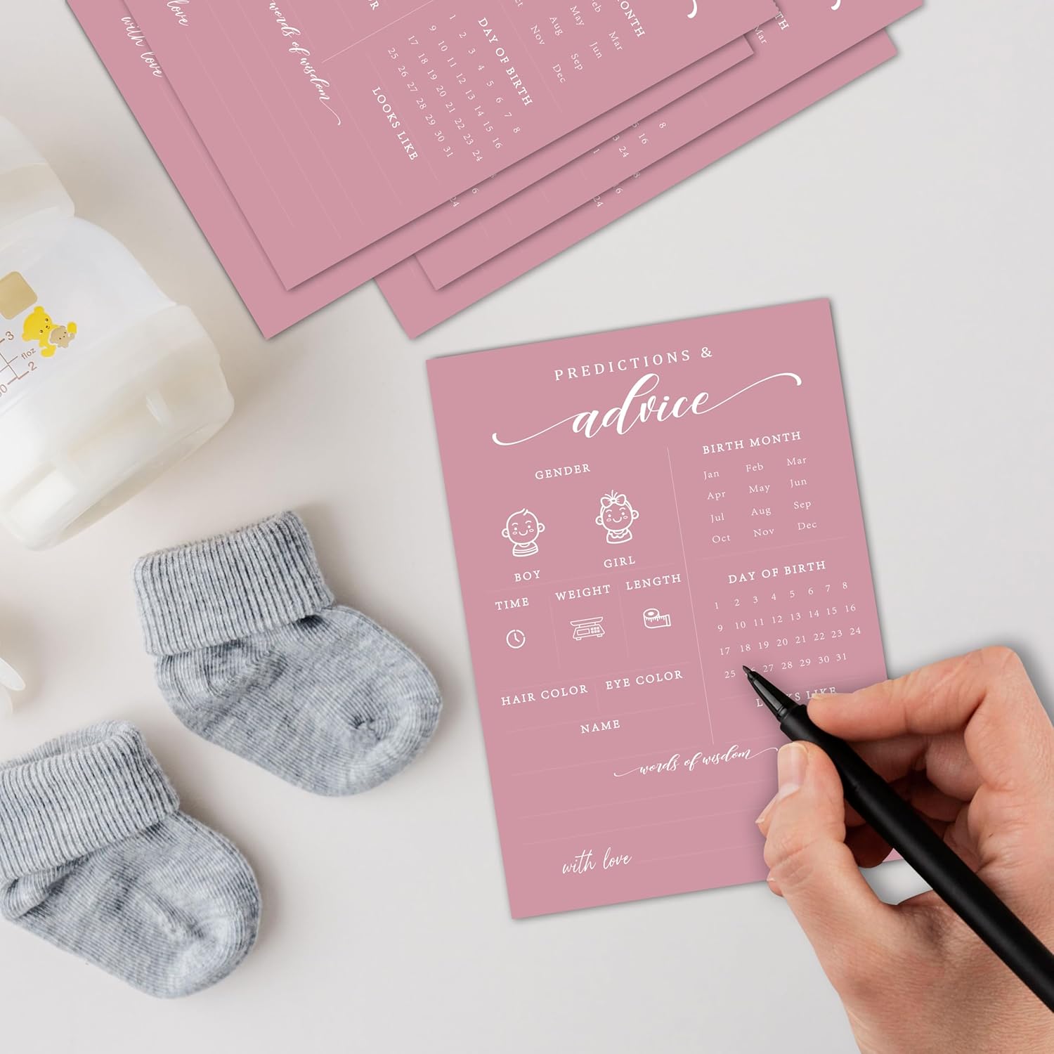Baby Predictions And Advice Cards, 5" X 7" Minimalism Baby Shower Predictions Cards, Baby Shower Party Games & Activities Favors For Newparents - I08