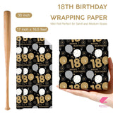 18Th Birthday Wrapping Paper Roll - Mini Roll - 17 Inch X 16.5 Feet - Black Gold Balloon 18 Happy Birthday Wrapping Paper For Boys Girls Teenager