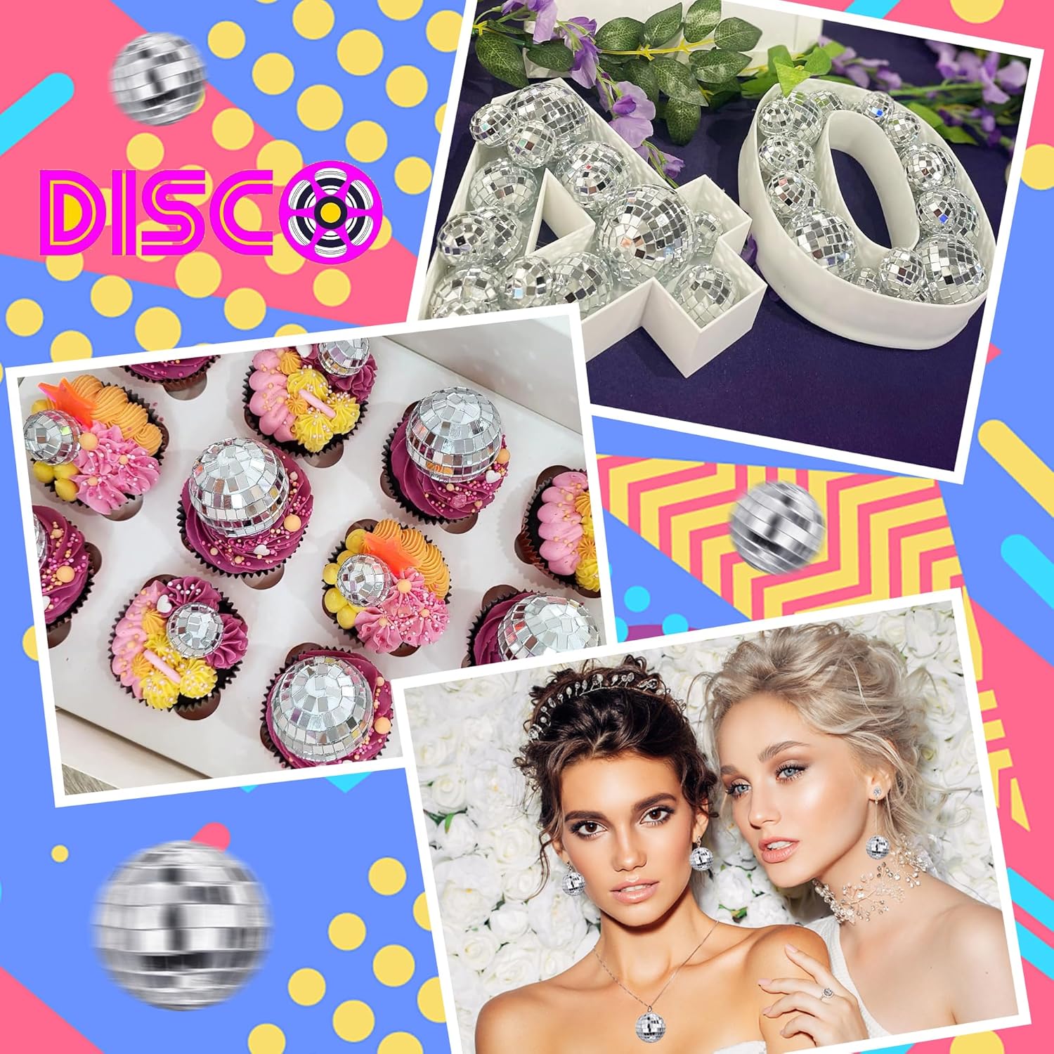 108 Pcs Disco Ball Cake Ornaments Reflective Mirror Ball 70S Themed Party Decoration Silver Disco Table Decor For Christmas Tree Dance Music