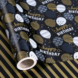 Reversible Wrapping Paper Roll For Birthday, Jumbo Roll, Black Gold Balloon Pattern Ideal For Birthday Party And Special Occasions, 30 Inches X 32.8 Feet