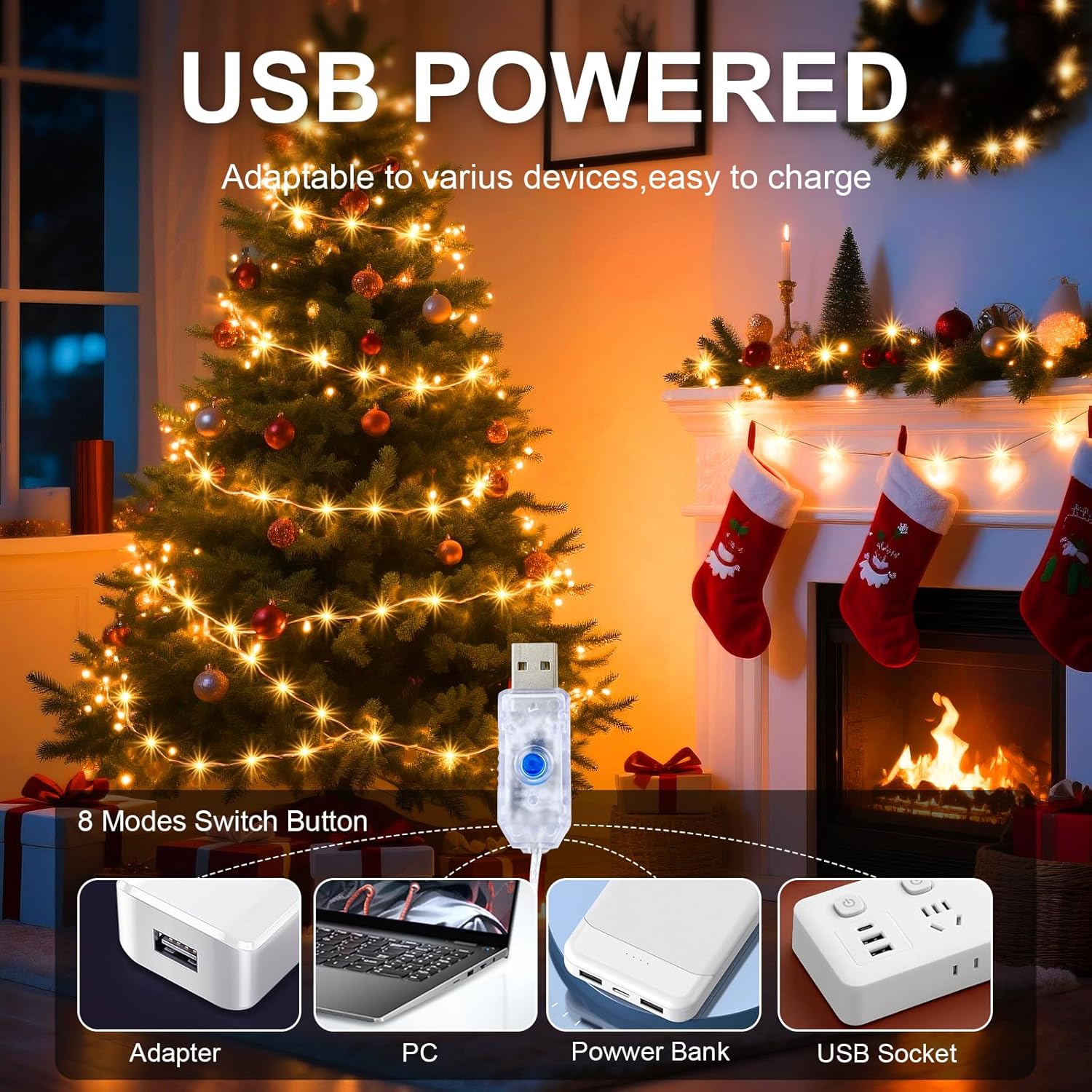 1Pack Usb Plug In Fairy String Lights,16Ft 50 Led Copper With Remote And Timer, 8 Modes Waterproof Twinkle String Lights