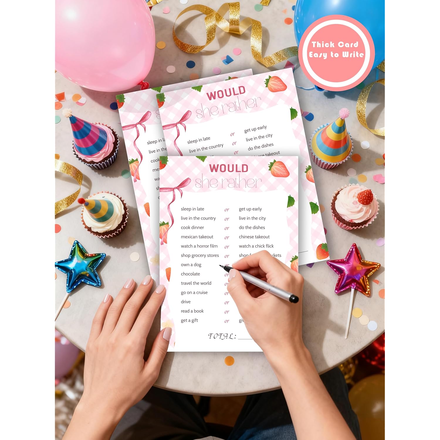 30Pcs Strawberry Baby Shower Games, Pink Gingham Berry Would She Rather Bridal Shower Game, Gender Reveal Game, Berry Sweet Baby Shower Decorations