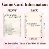 Wildflowers Bridal Shower Game Cards, Who Knows Bride Best Game Cards For Wedding Shower Engagement Party Bachelorette Party Reception, Bridal Shower Decorations, Set Of 25-06