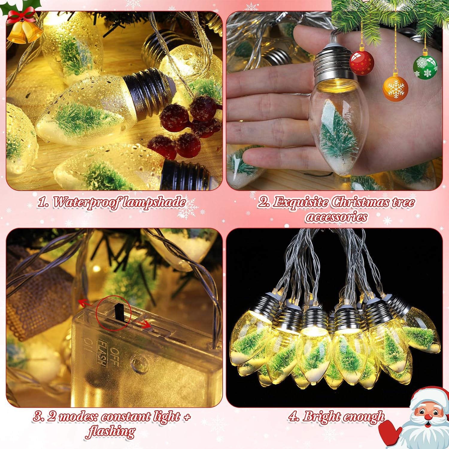 13Ft Christmas Snow Globe String Lights With Tree 20 Led Fairy Bulb Lights Christmas Tree Decorations Battery Powered In