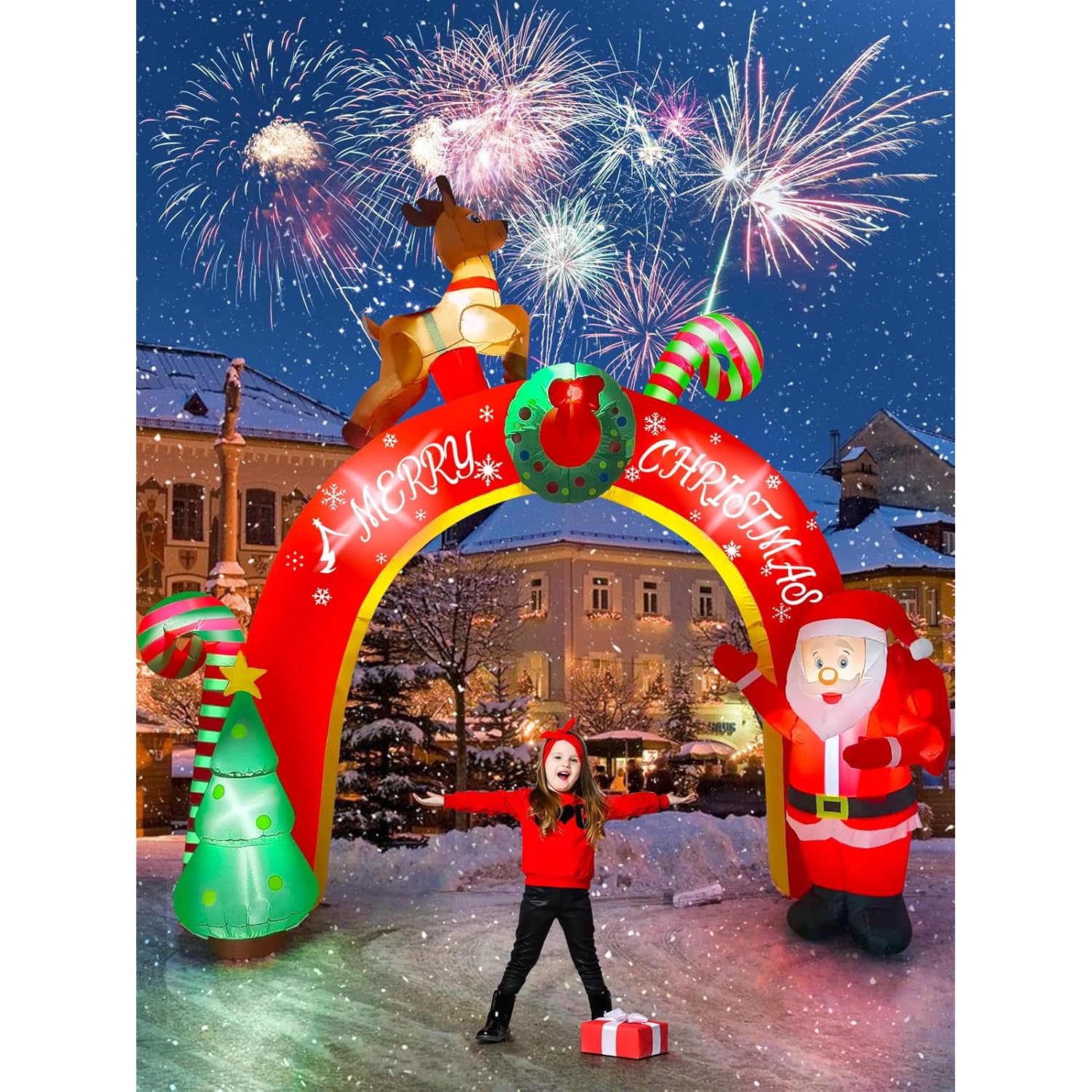 10Ft Christmas Inflatable Decoration With Build-In Leds, Blow Up Yard Santa Claus Decoration Christmas Archway Inflatabl