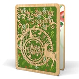 Merry Christmas Card For Grandma - | Made From Real Bamboo | 6" X 4.5" - 1 Pack (Envelope Included) | Laser Cut, Ornament Themed Grandma Christmas Card From Grand Kids Or Great Grand Kids
