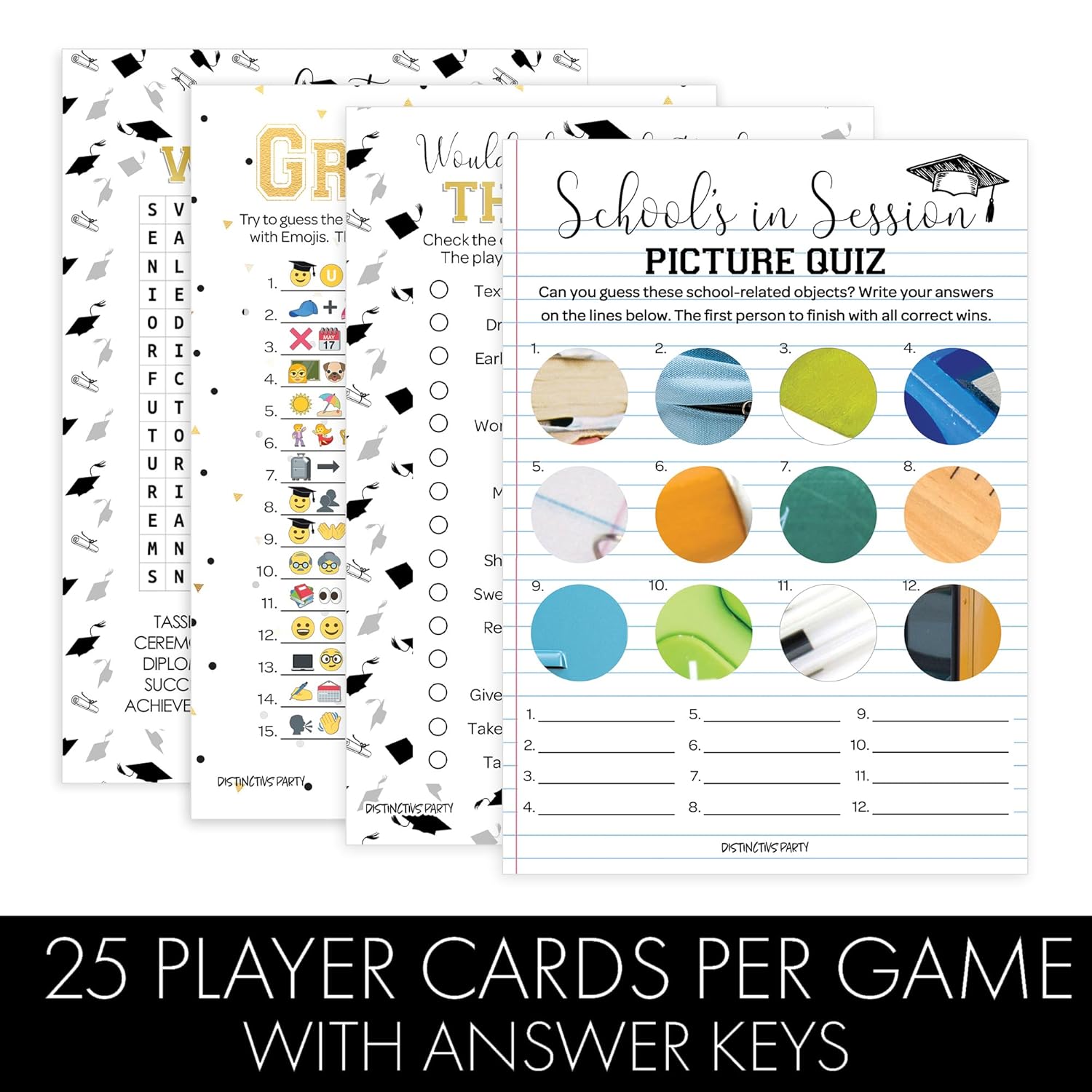Graduation Party Games, 4 Graduation Games For Parties – This Or That, Emoji, Picture Zoom, Word Search - 25 Guests, Fun Idea