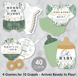 Big Dot of Happiness Boho Botanical Baby Shower Game Pack, 4 Unique Games, 10 Double-Sided Cards Each - Quiz, Facts, Purse Search, Wishes, Quality Design
