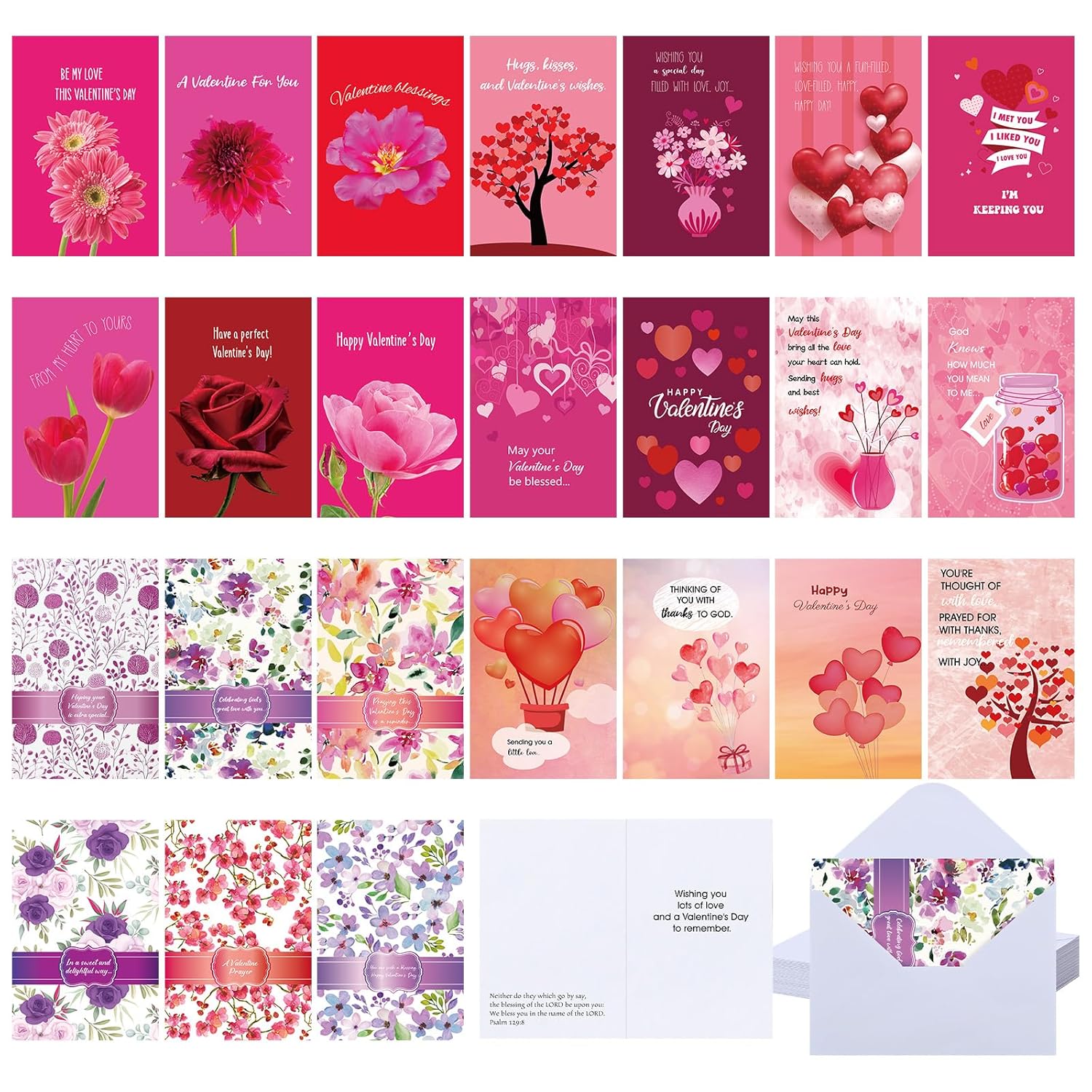 48 Pcs 24 Assorted Styles Religious Valentine‘S Day Cards With Scripture Bible Christian Valentine Cards Bulk Hearts Love Flower Religious Greeting Cardboard With Envelopes