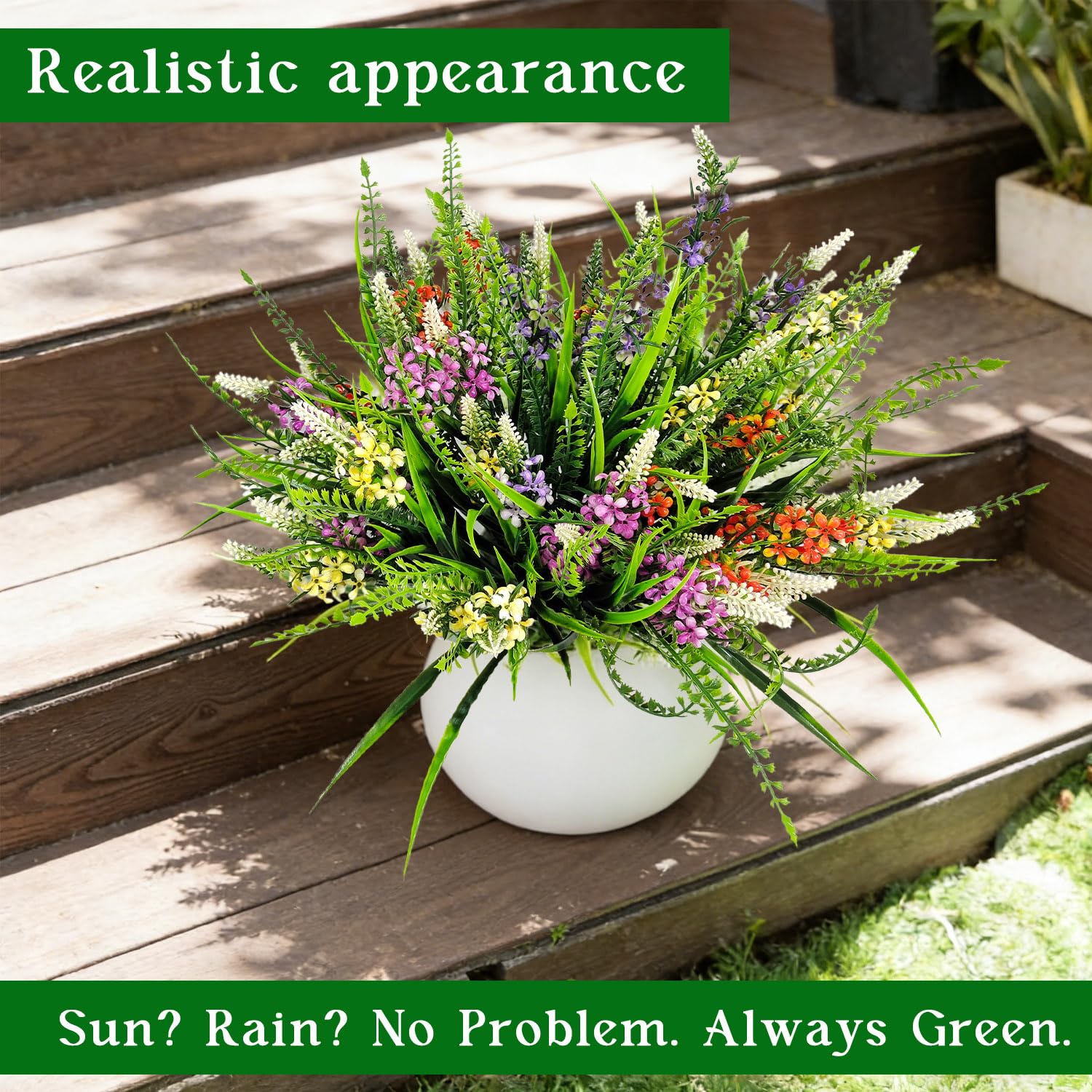 8 Bundles Artificial Flowers For Outdoors Faux Plants Greenery Shrubs Uv Resistant For Porch Balcony Patio Garden Home Decor