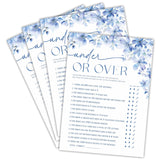 Under Or Over Bridal Shower Game - Blue Floral - 30 Pcs Double-Sided Fill-In Wedding Game Cards For Newlyweds, Engagement Party Activities & Decorations -A04