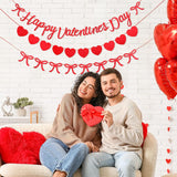 3 Pcs Happy Valentine'S Banner With Bow No Diy Red Pink Heart Garland Reusable Paper Valentine'S Decorations Women Party Wedding Decor (Classic,Red)