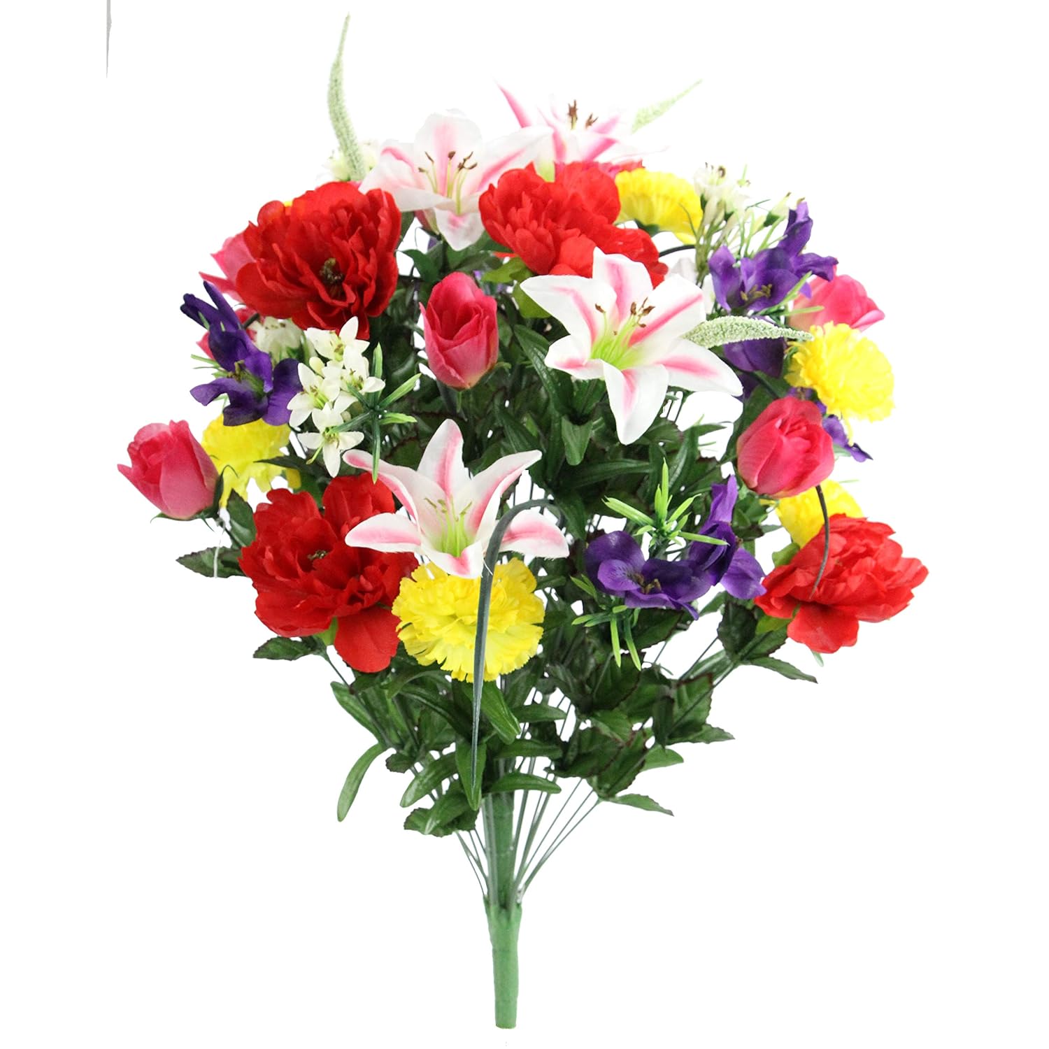 40 Stem Artificial Flowers Roses Lily Peony Mixed Bush Spring Faux Flower Arrangement - For Indoor Outdoor Wedding Home Decor, Cemeteries And Funerals, Events, Crafts - Spring