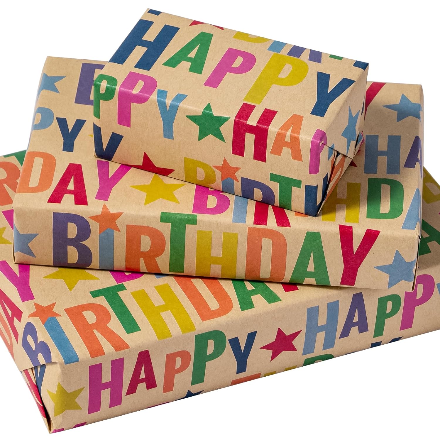 Kraft Birthday Wrapping Paper Sheet - 6 Sheets Colorful Happy Birthday Wrapping Paper Folded Flat For Kids, Baby Shower, Party, Holiday - 19.7 Inch X 27.5 Inch Per Sheet