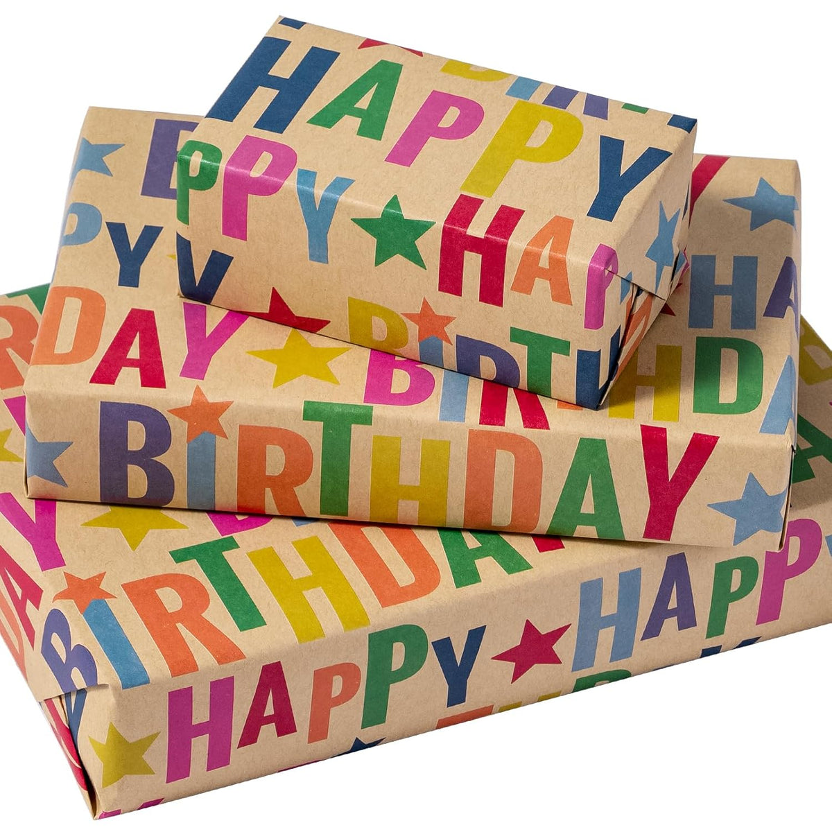 Kraft Birthday Wrapping Paper Sheet - 6 Sheets Colorful Happy Birthday Wrapping Paper Folded Flat For Kids, Baby Shower, Party, Holiday - 19.7 Inch X 27.5 Inch Per Sheet