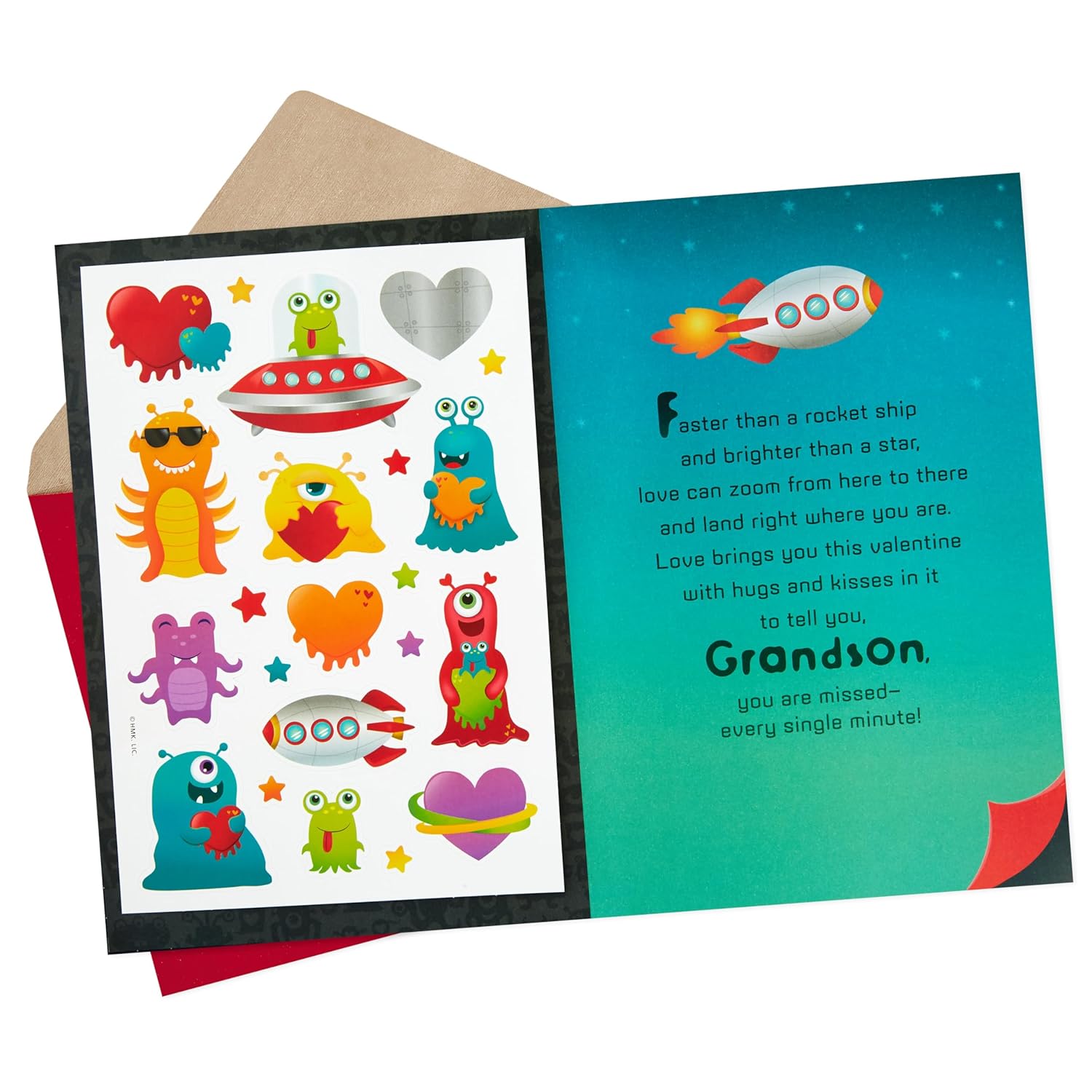 Hallmark Valentines Day Card with Stickers for Grandson (Long Distance, Rocket Ship)