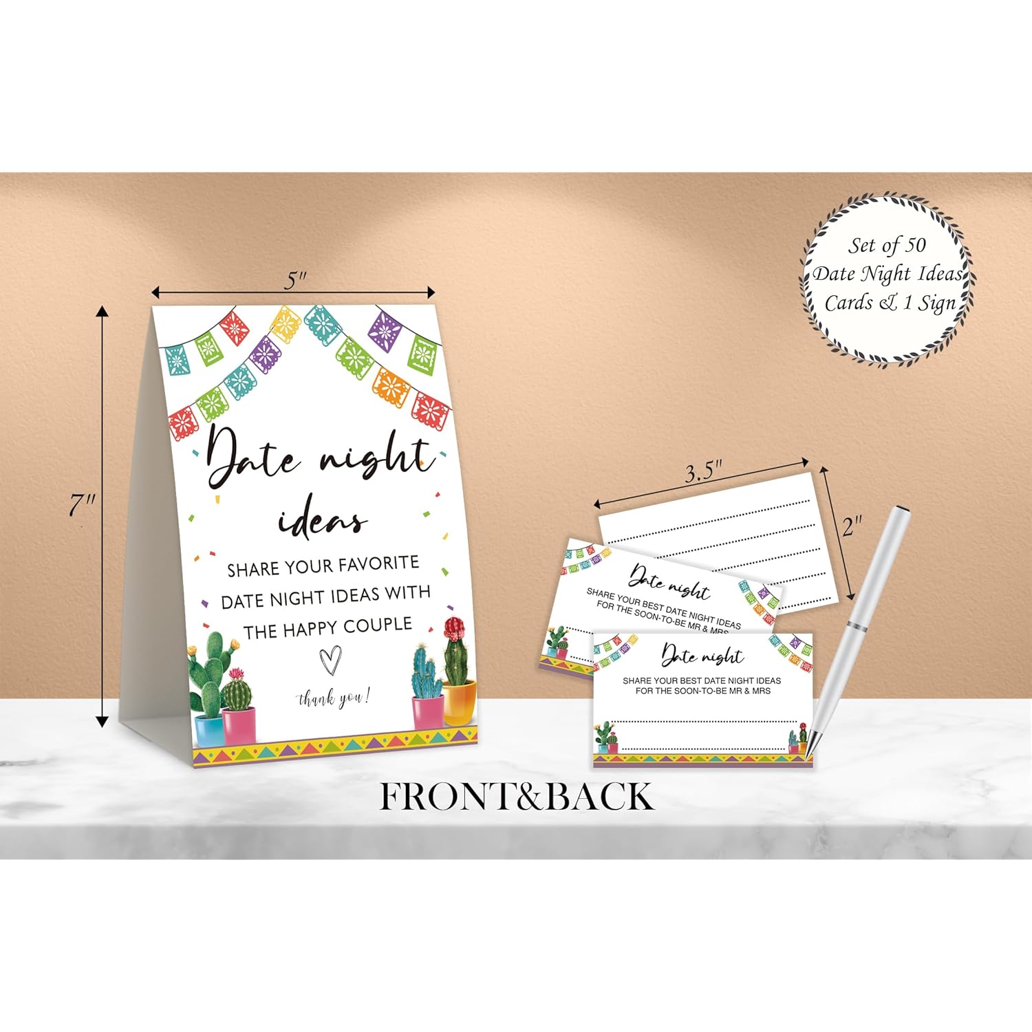 Fiesta Theme Date Night Games,Date Night Ideas,Wedding Shower Game,Rustic Bridal Shower Decorations,Popular Bridal Shower Game,Set Including 1 Sign And 50 Date Night Ideas Cards-09