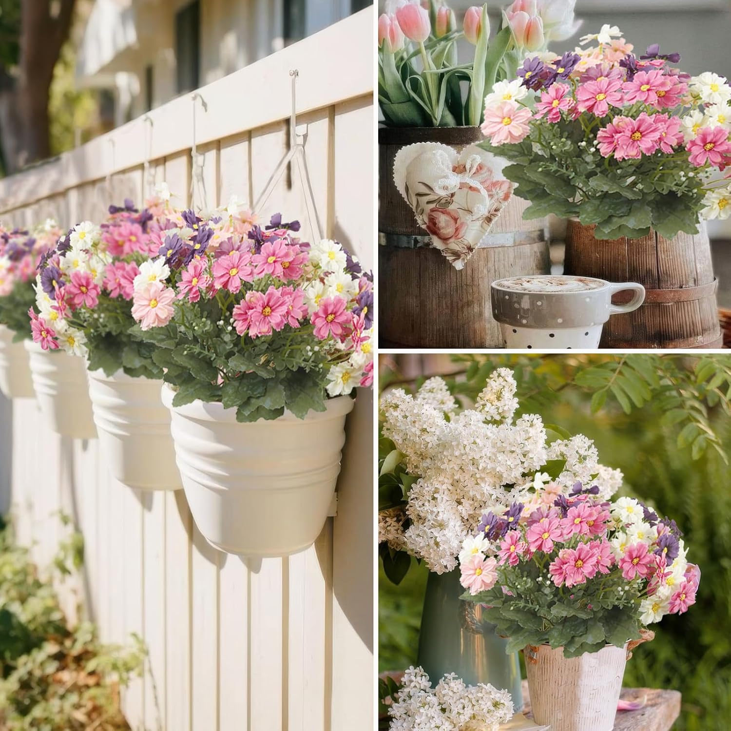 4 Pcs Artificial Daisy Flowers Outdoor Uv Resistant Silk Flowers For Outside Pink Faux Daisy Bouquet Arrangement For Spring Summer Garden Porch Window Box Planter Front Door Patio Balcony Decor